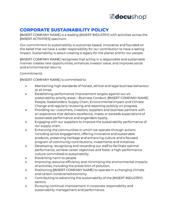 Corporate Sustainability Policy Template by Docushop Corporate Sustainability Policy Template by Docushop