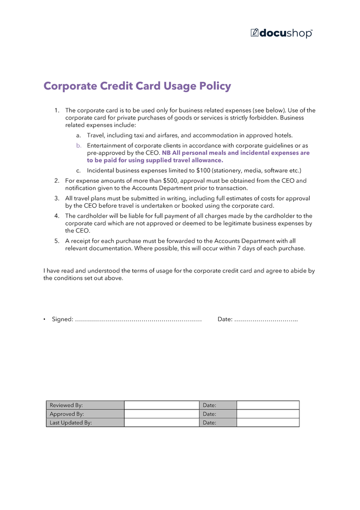 Corporate Credit Card Policy Template Corporate Credit Card Policy Template