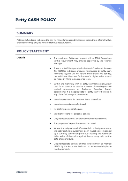 Petty Cash Policy Template image on dark blue background Petty Cash Policy Template image on dark blue background