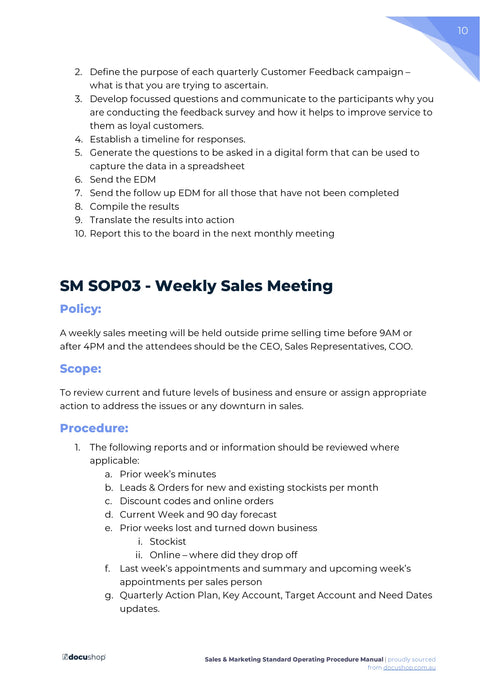 Sales & Marketing Standard Operating Procedure Template