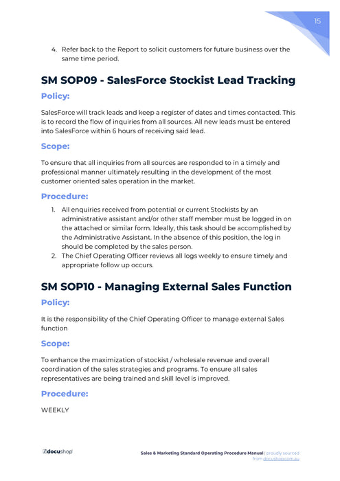 Sales & Marketing Standard Operating Procedure Template