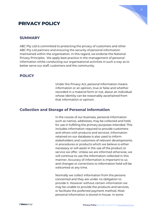 Free Editable Privacy Policy Template from Docushop