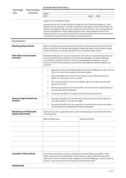 Accounts Receivable Policy Accounts Receivable Policy