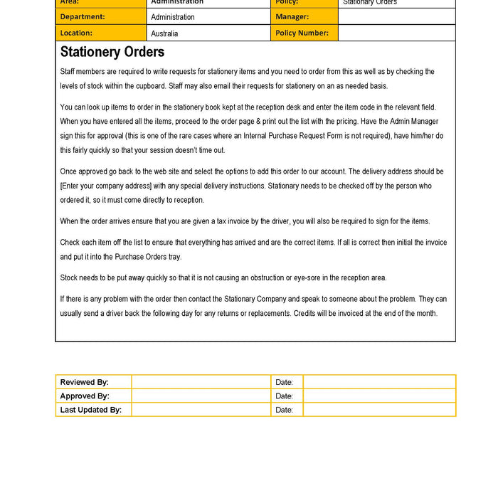 Admin Stationery Orders Admin Stationery Orders