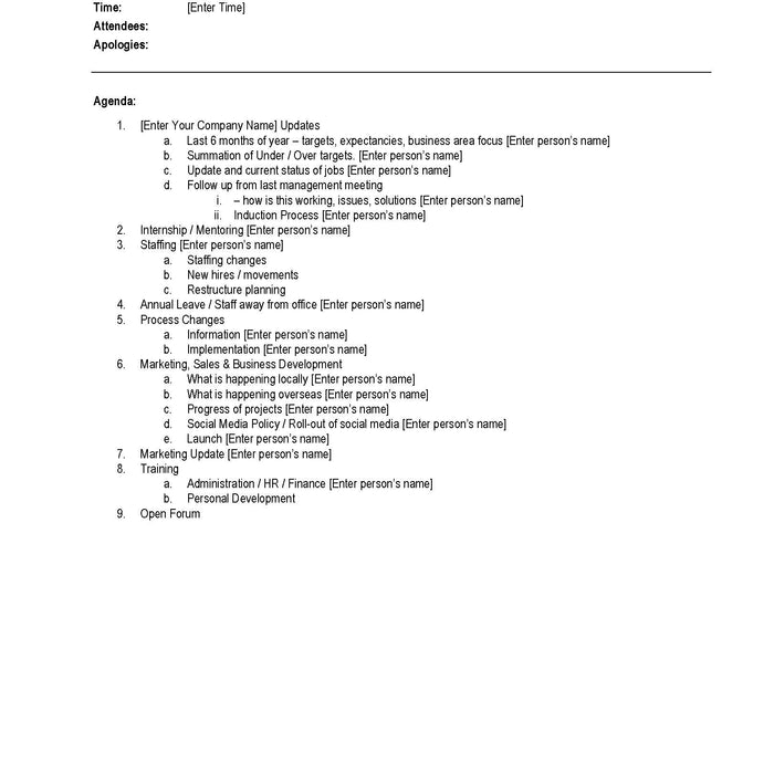 Agenda Management Meeting Template Agenda Management Meeting Template