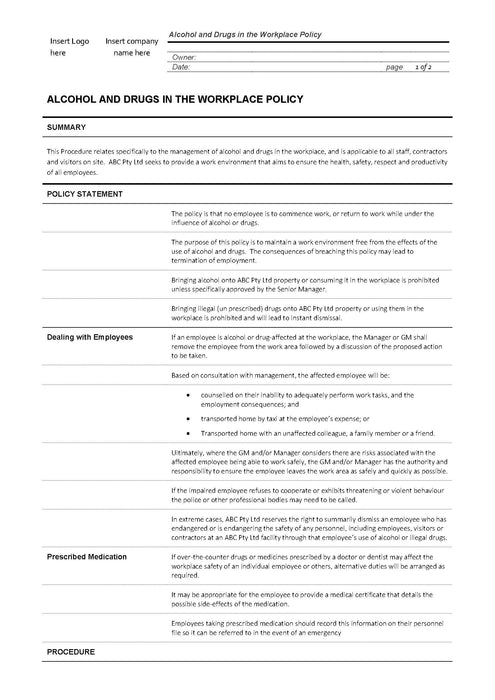 Alcohol and Drugs in the workplace Alcohol and Drugs in the workplace