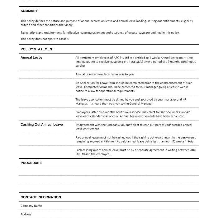 Annual Leave Policy Annual Leave Policy