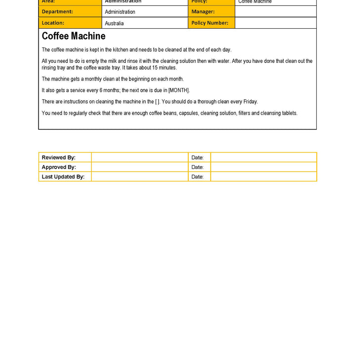 Coffee Machine Policy Coffee Machine Policy