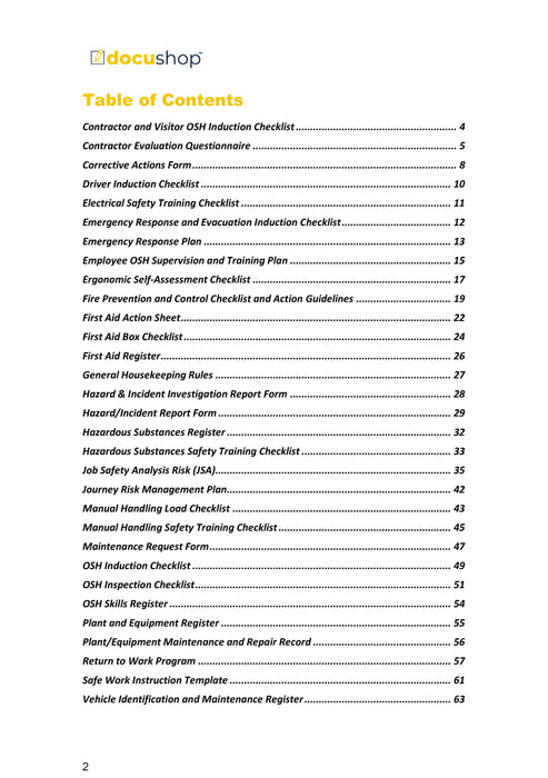 Complete Occupational Health & Safety Pack Complete Occupational Health & Safety Pack