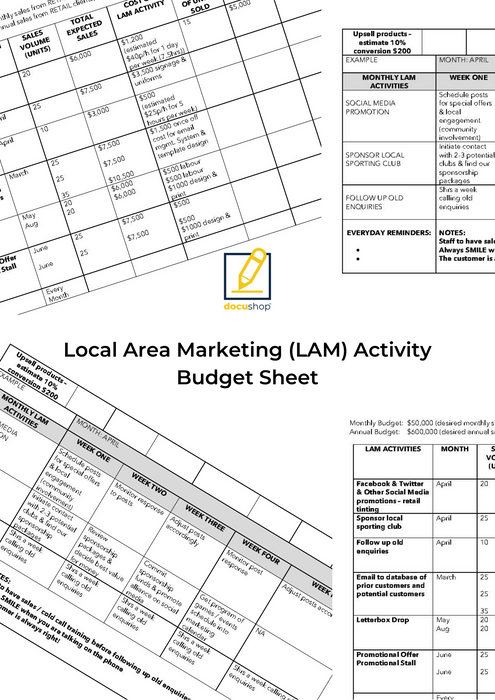 Local Area Marketing (LAM) Activity Budget Sheet Template Local Area Marketing (LAM) Activity Budget Sheet Template