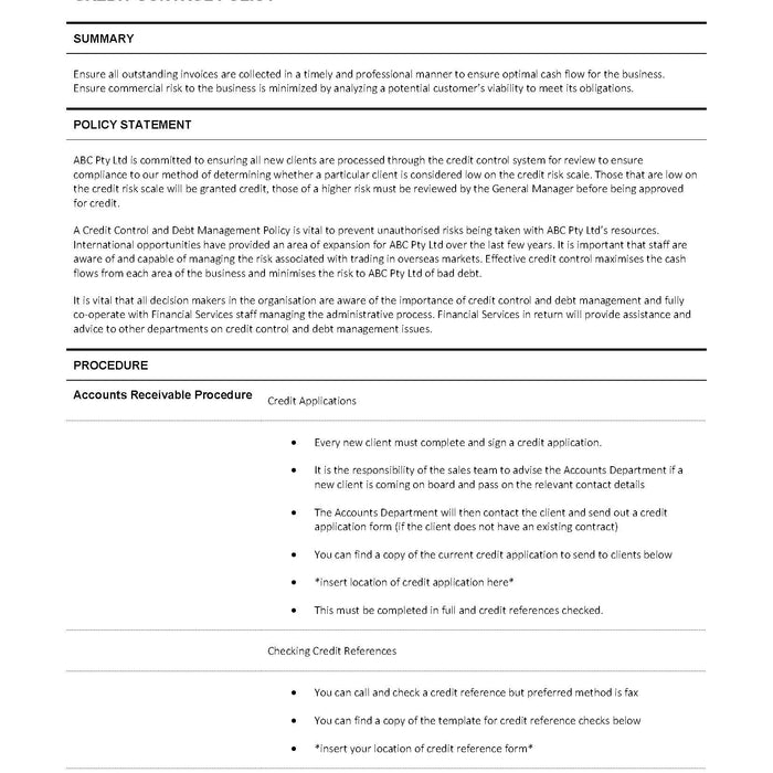 Credit Control Policy Credit Control Policy