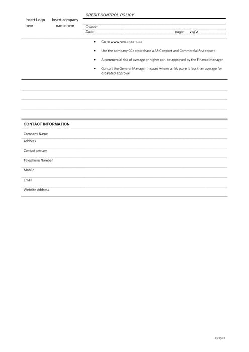 Credit Control Policy Credit Control Policy