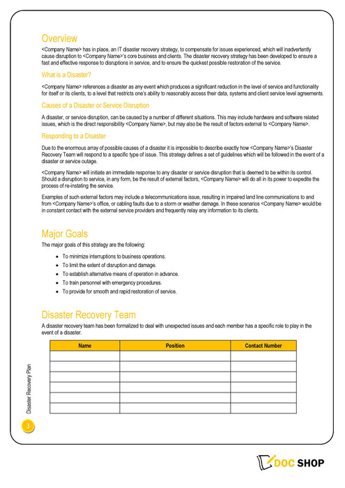 IT Disaster Recovery Plan Template IT Disaster Recovery Plan Template