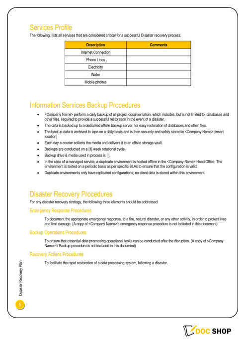 IT Disaster Recovery Plan Template