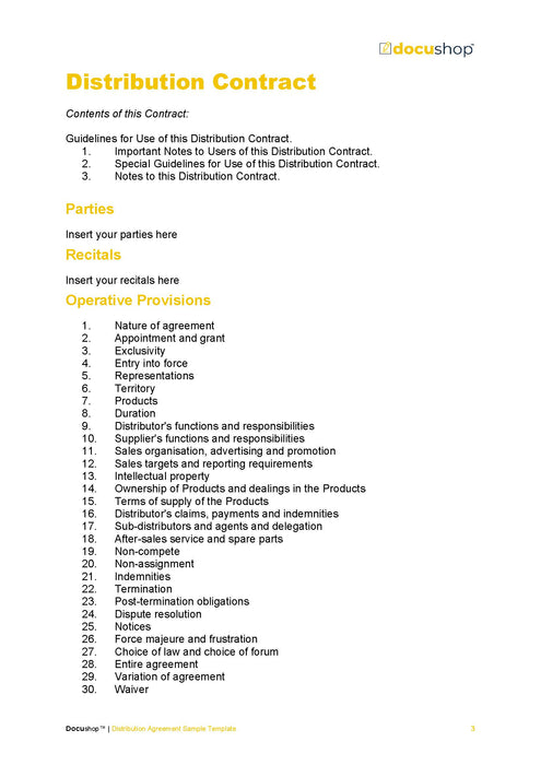 Distribution Agreement Template Distribution Agreement Template