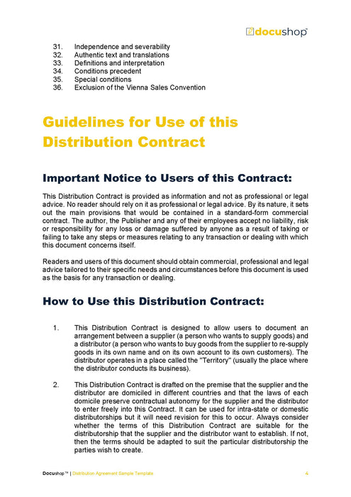 Distribution Agreement Template Distribution Agreement Template