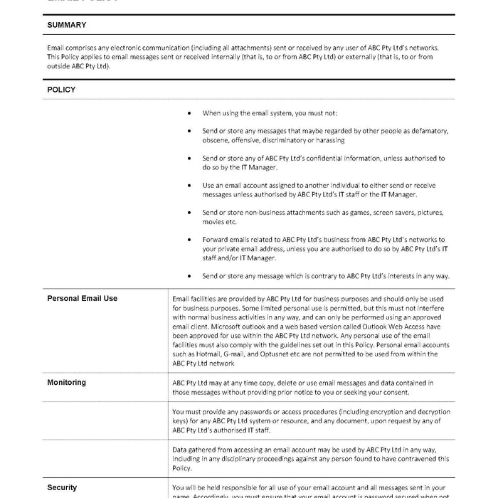 Email Policy Email Policy