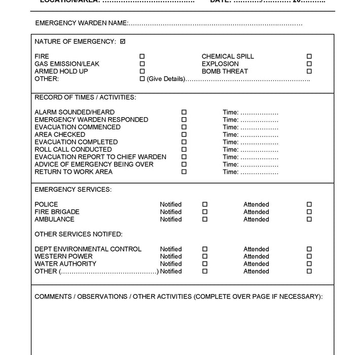 Emergency Evacuation Checklist Emergency Evacuation Checklist