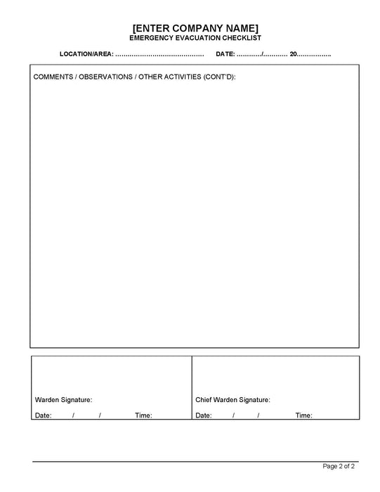 Emergency Evacuation Checklist Emergency Evacuation Checklist