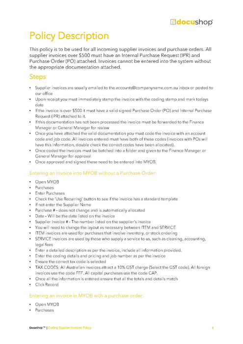 Coding Supplier Invoices Policy Coding Supplier Invoices Policy
