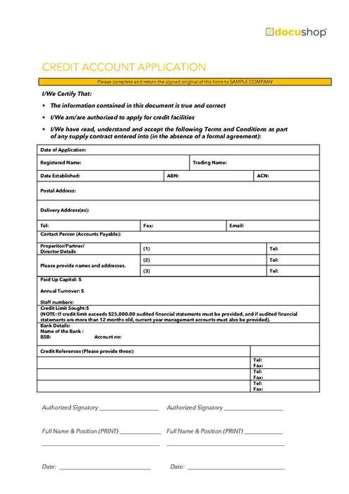 Credit Account Application Simple Credit Account Application Simple