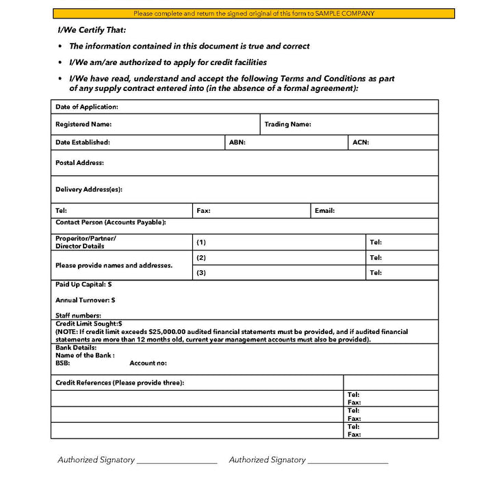 Credit Account Application Simple Credit Account Application Simple