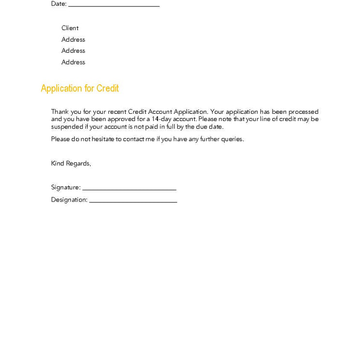 Credit Account Approval Letter Credit Account Approval Letter