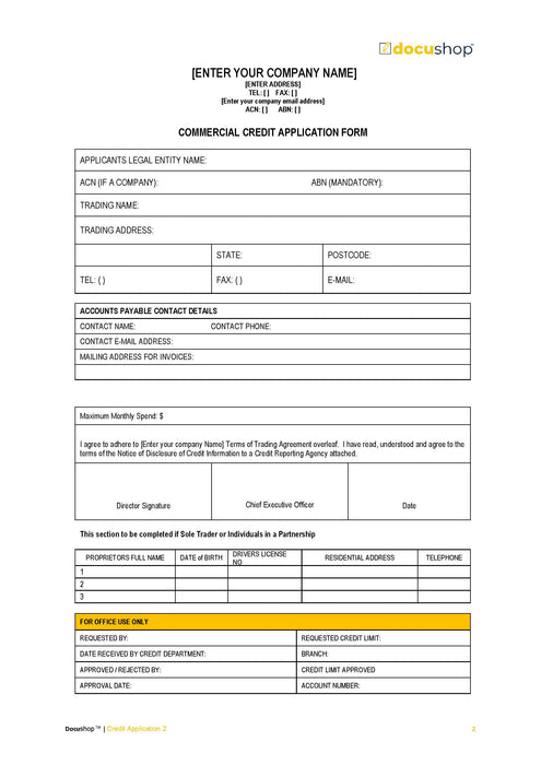 Credit Application Detailed Credit Application Detailed