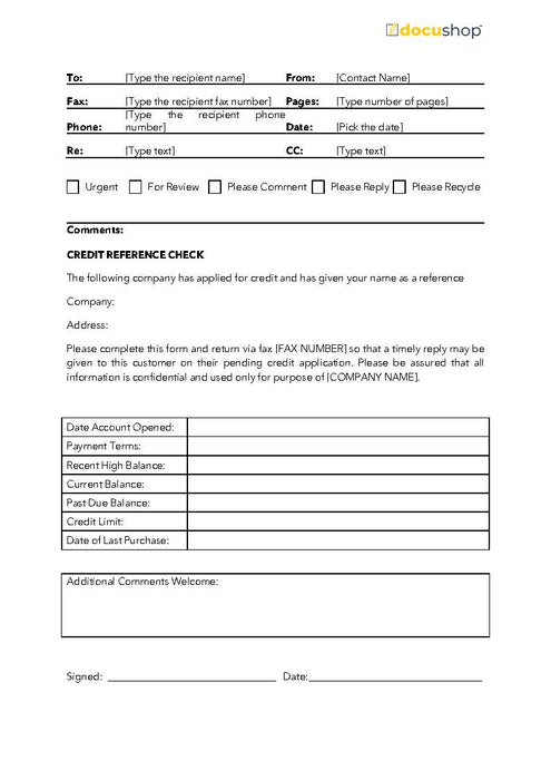 Credit Reference Check Fax/Email Credit Reference Check Fax/Email