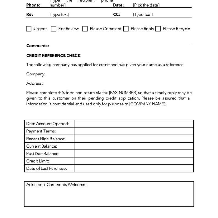 Credit Reference Check Fax/Email Credit Reference Check Fax/Email