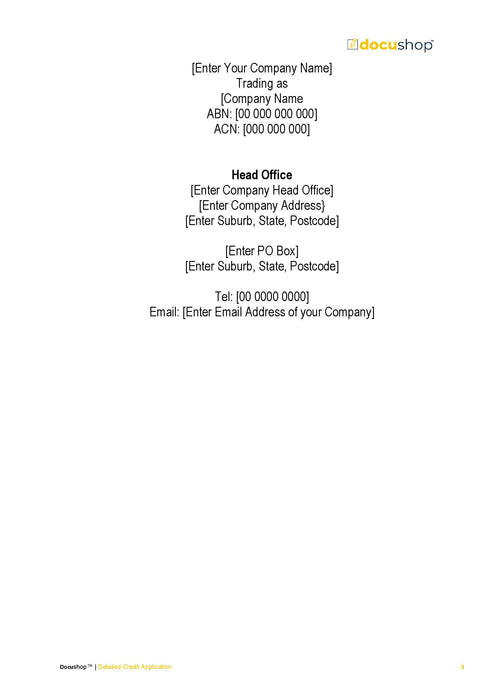 Credit Application Form Credit Application Form