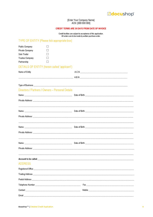 Credit Application Form Credit Application Form