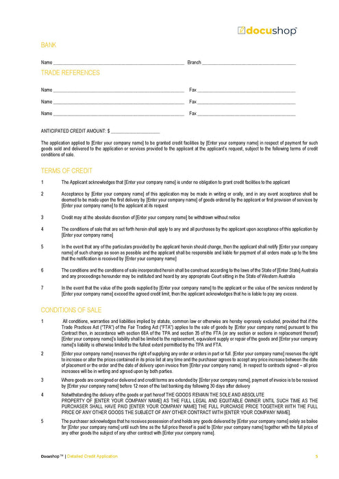 Credit Application Form Credit Application Form