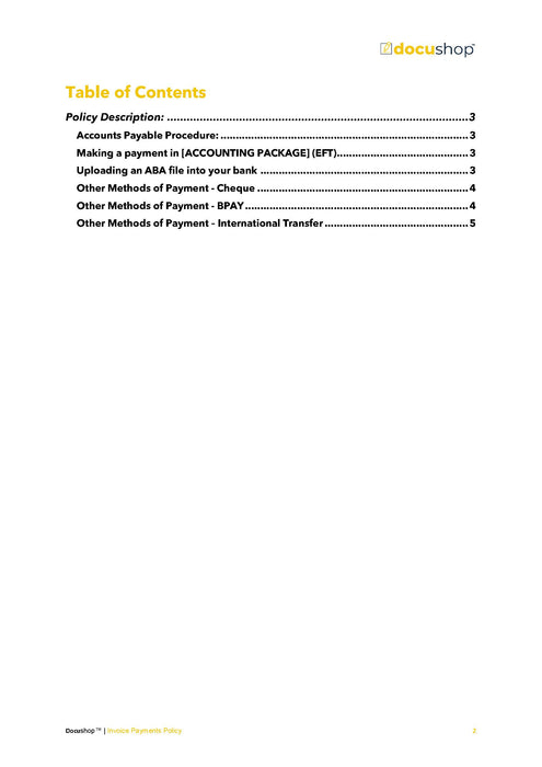 Invoice Payments Policy Invoice Payments Policy