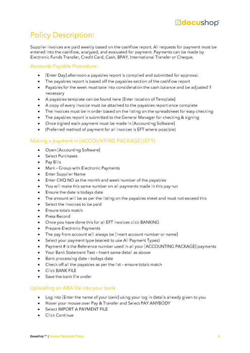 Invoice Payments Policy Invoice Payments Policy
