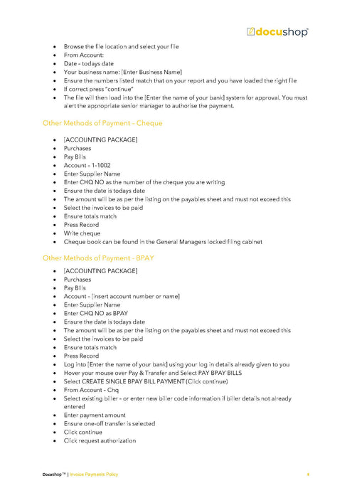 Invoice Payments Policy Invoice Payments Policy