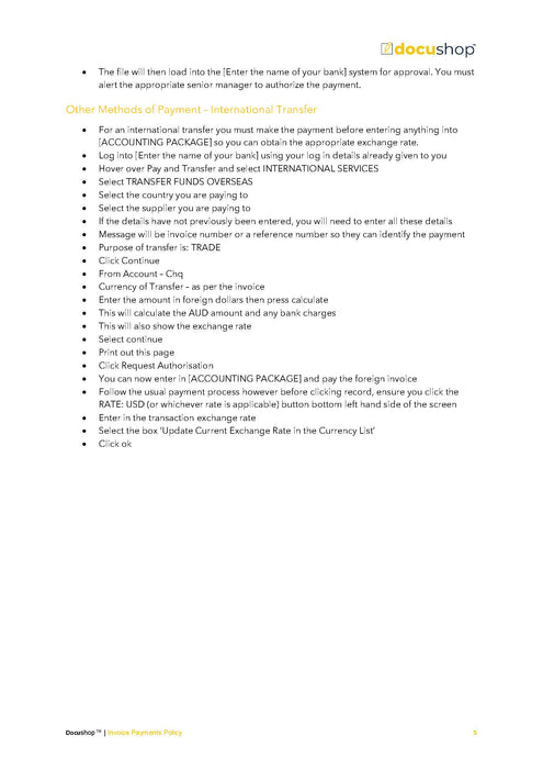 Invoice Payments Policy Invoice Payments Policy