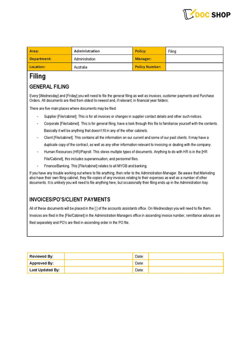 Filing Policy Filing Policy