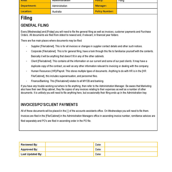 Filing Policy Filing Policy