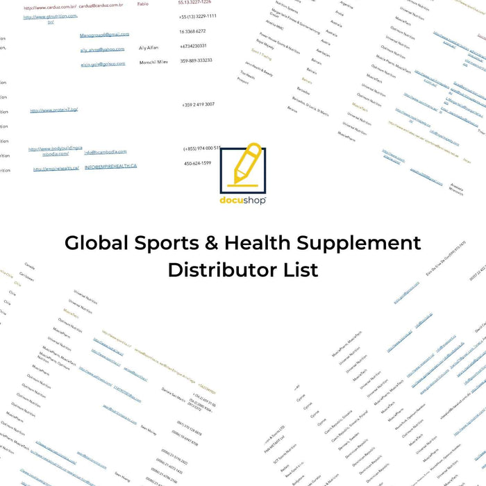 Global Supplement Distributor List Global Supplement Distributor List