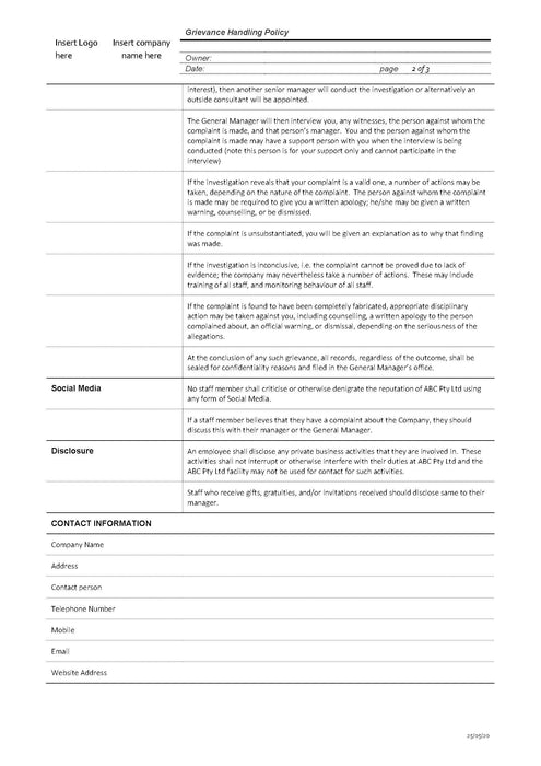 Grievance Handling Policy Grievance Handling Policy