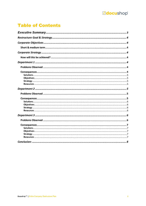 Entire Company Restructure Plan Template Entire Company Restructure Plan Template