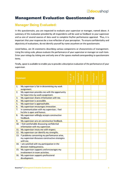 Management Evaluation Questionnaire Template Management Evaluation Questionnaire Template