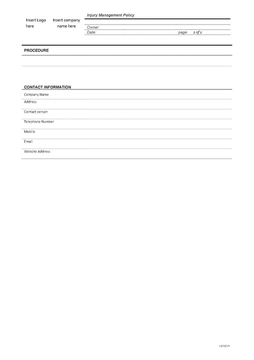 Injury Management Policy Injury Management Policy