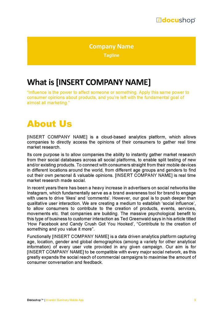 Investor Executive Summary Mobile App Template – docushop