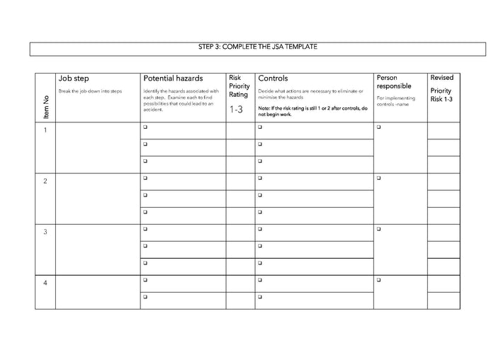 Job Safety Analysis Risk Template (JSA) Job Safety Analysis Risk Template (JSA)