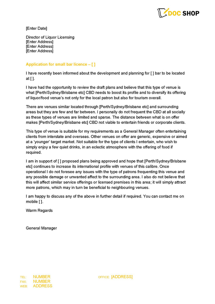 Letter For Small Bar Application Docushop