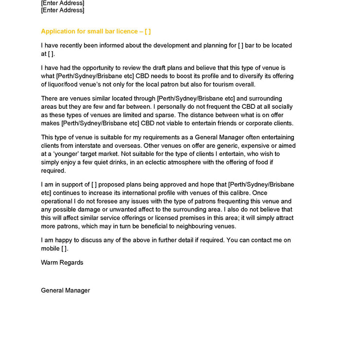 Letter for Small Bar Application Letter for Small Bar Application