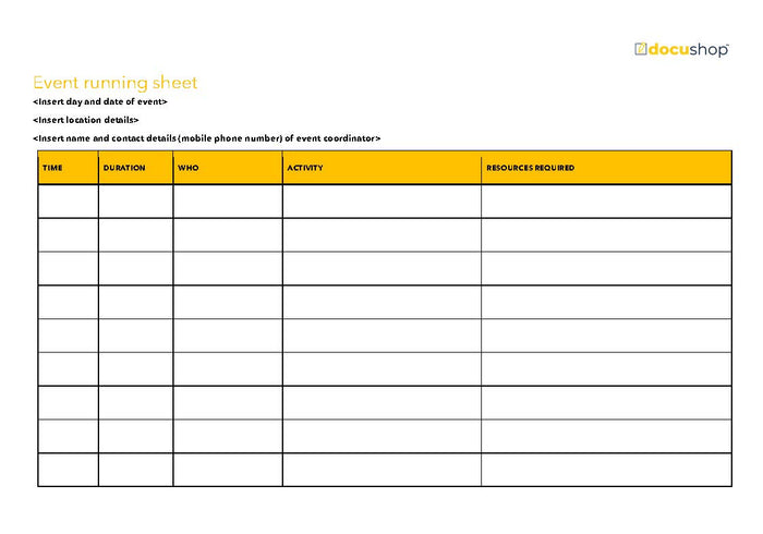 Event Running Sheet Event Running Sheet