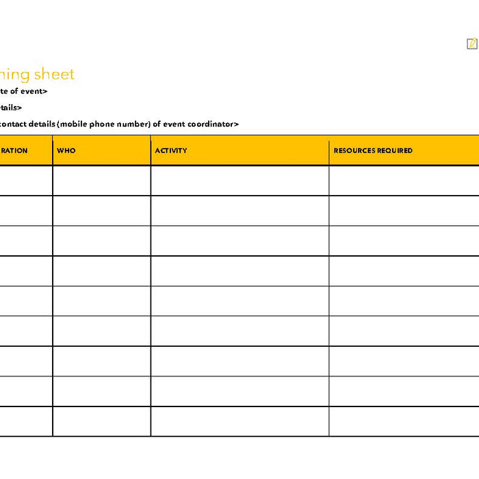 Event Running Sheet Event Running Sheet
